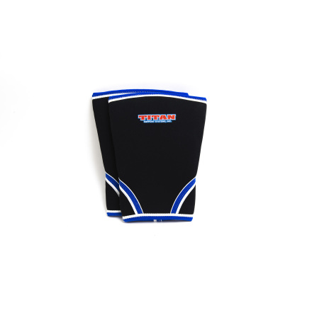 TITAN knee support 7mm (IPF approved). svart med bl vit brd, XS